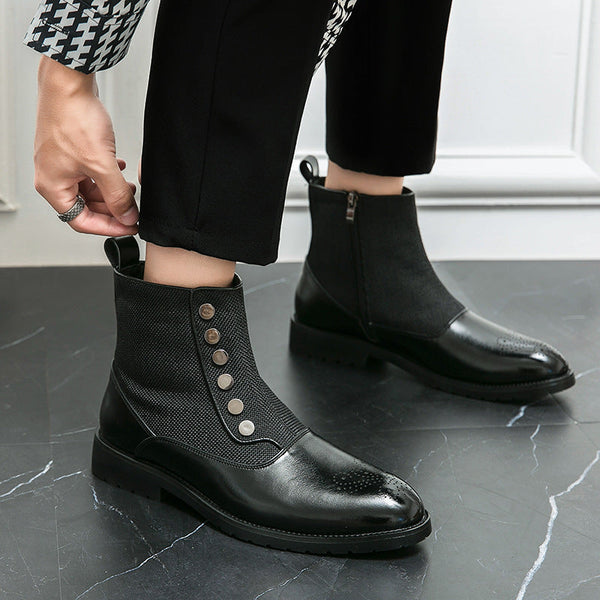 Stitching High Top Wild British Martin Casual Men's Leather Shoes