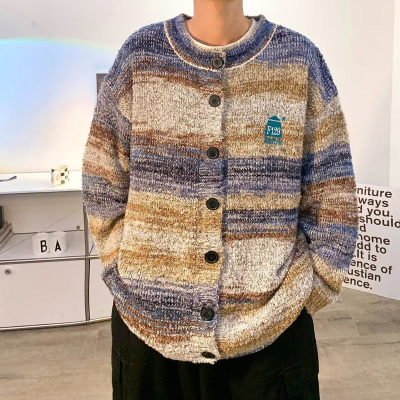 Gradient Contrast Cardigan Sweater Men
