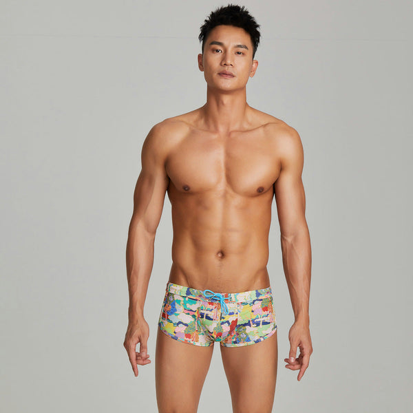 Men's Boxer Print Swimming Trunks Low Rise
