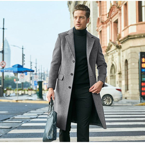 Men's Long Sleeve Woolen trench Coat