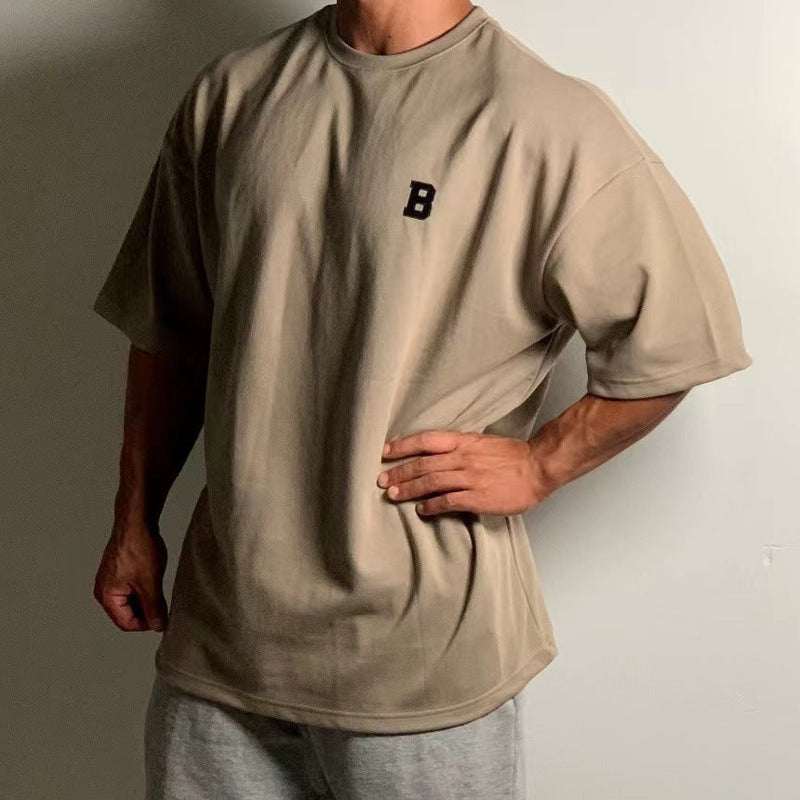 Men's Muscle Drop Shoulder Sports Fitness Loose Short Sleeve t-shirt