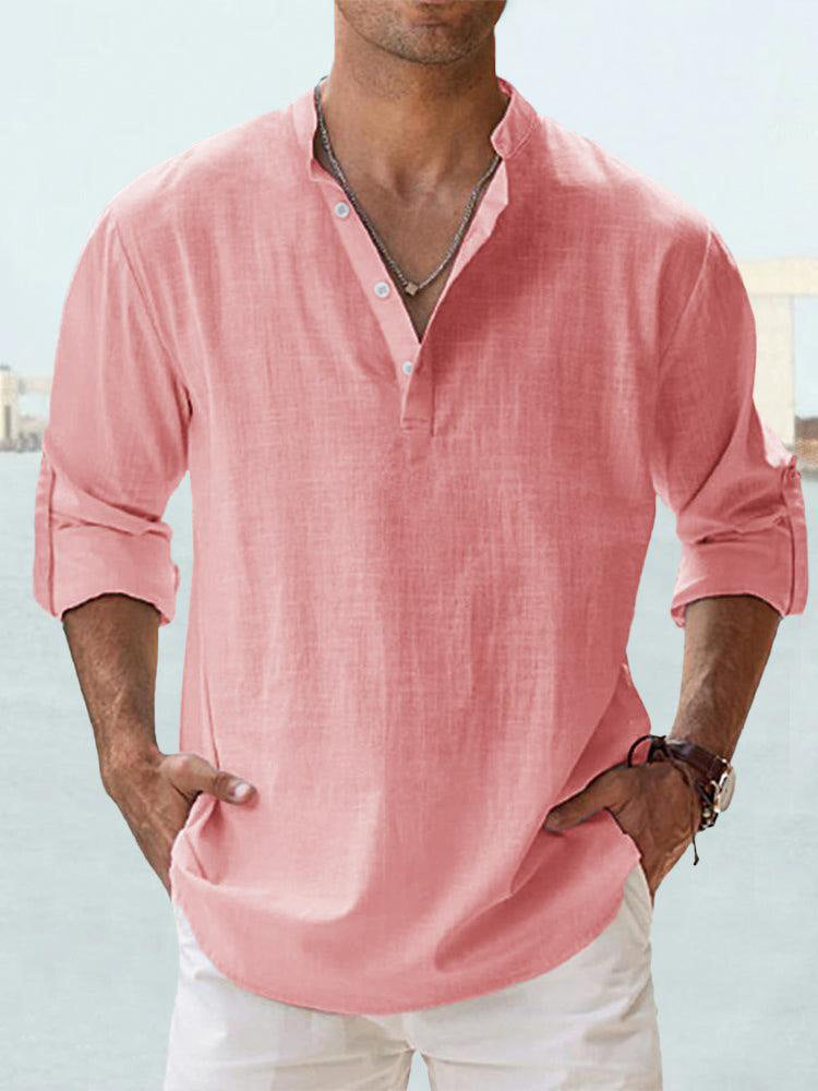 Men's Linen Stand-up Collar Long Sleeve shirt