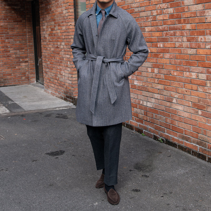 Men's Herringbone Wool Slim Fit Mid Length trench Coat