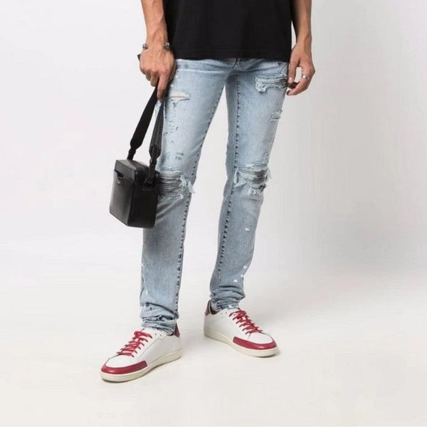 Light Colored Paint Splashed Ink Used Water Washed Torn Jeans