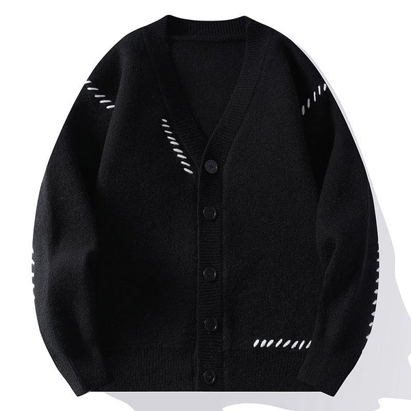 Heavy Men's Knitted Cardigan Coat Autumn And Winter V-neck Cotton sweater