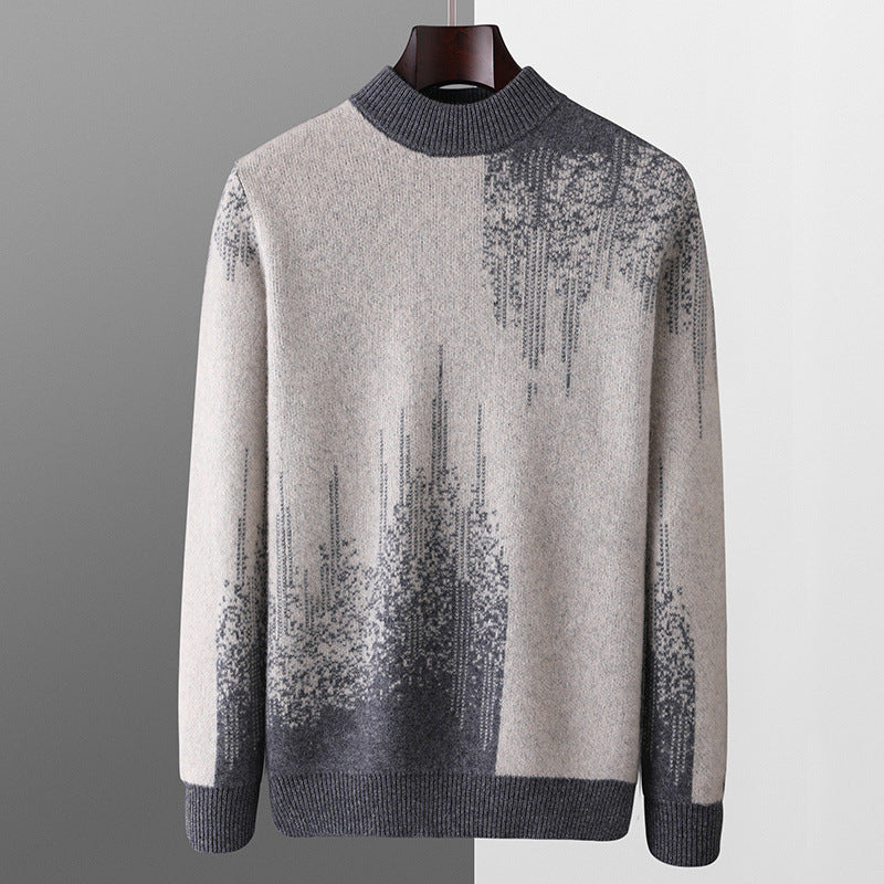 Round Neck Men's Pure Wool Color Contrast Bottoming Shirt