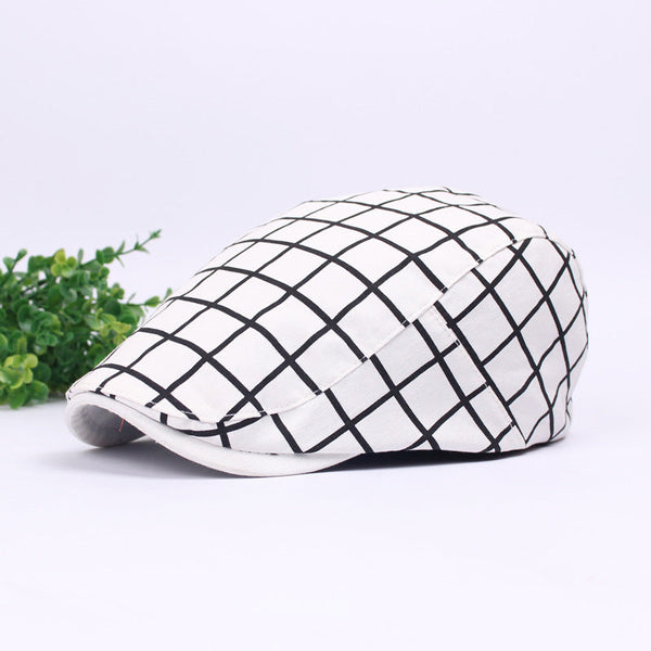 Autumn Checked Beret Men's British Style Peaked Cap
