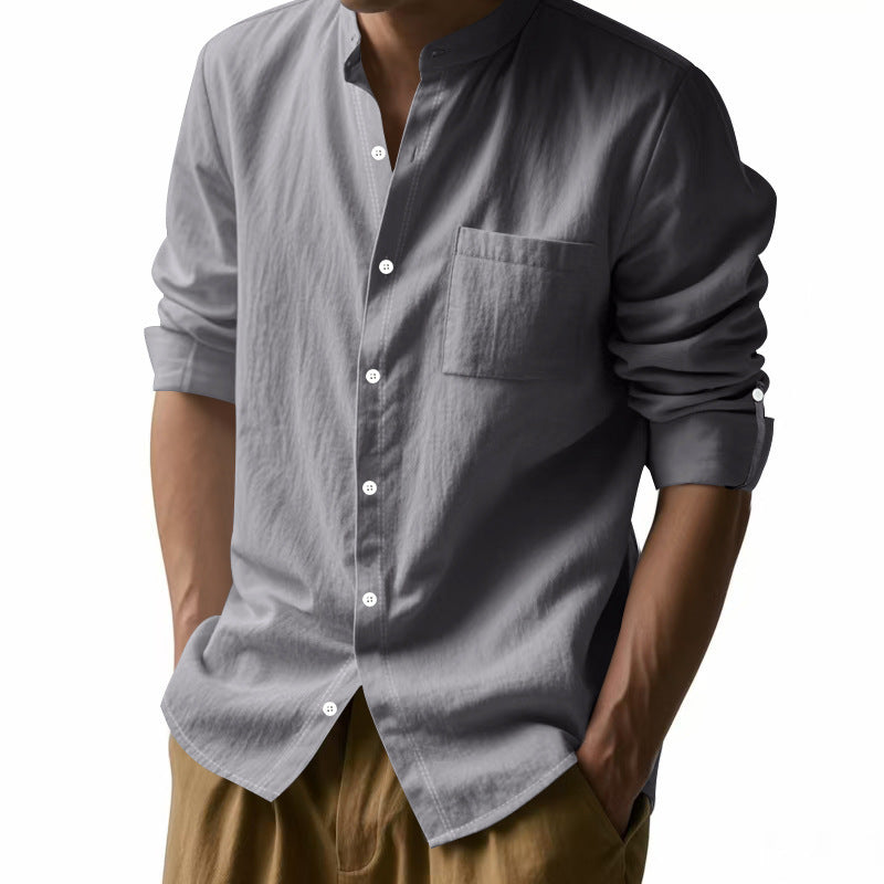 Long Sleeve Stand Collar Shirt With Pockets
