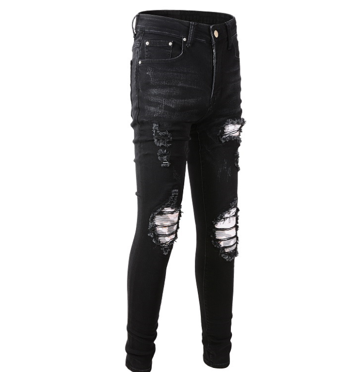 Printed Pleated Patch Jeans for men