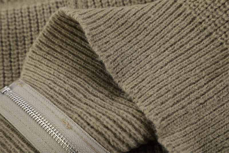 Sunken Stripe Textured Jacquard Cardigan Stand Collar Sweater