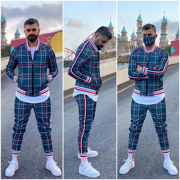 Men Casual Striped Print jumpSuit Zipper Cardigan