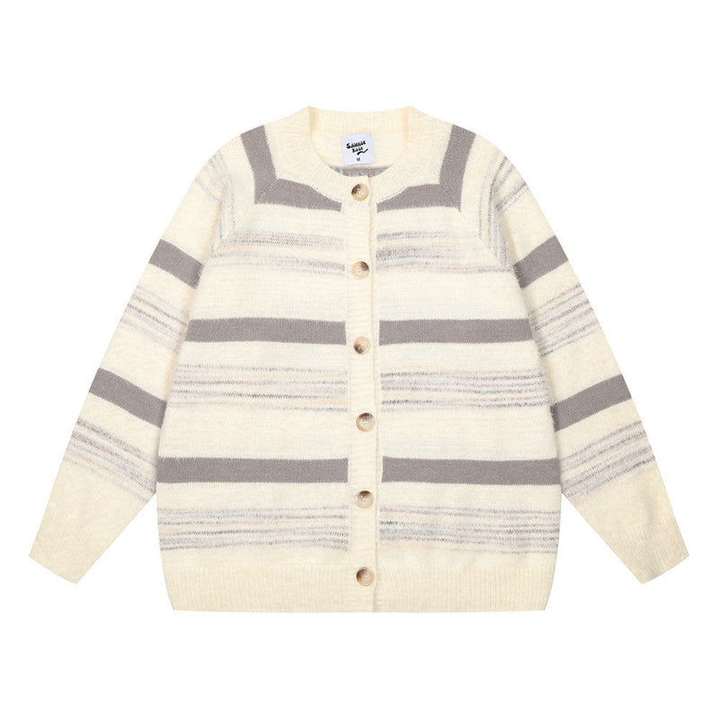 Striped Gradient Jacquard Sweater Coat For Men