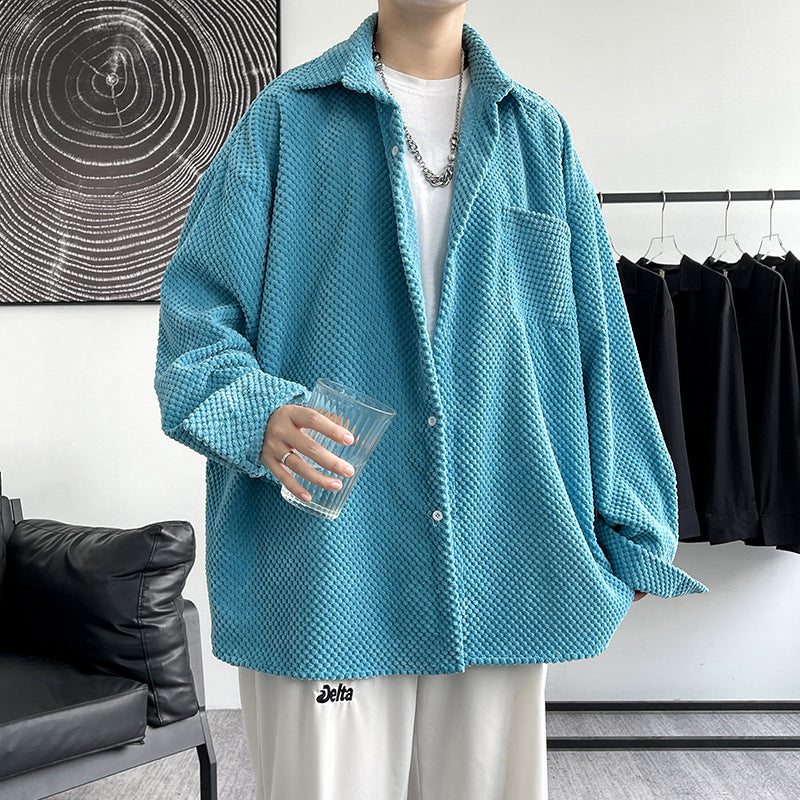 Lapel Cardigan Trendy Striped Long-sleeved Shirt