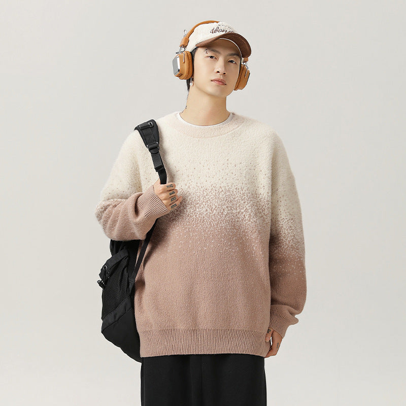 Mink Plush Gradient Design Sweater Thermal Head Cover Knitwear