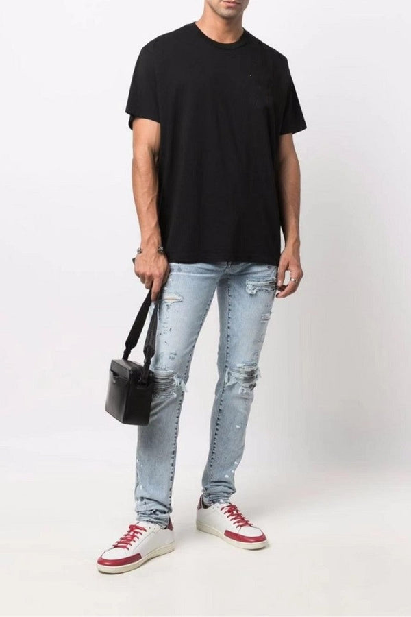 Light Colored Paint Splashed Ink Used Water Washed Torn Jeans