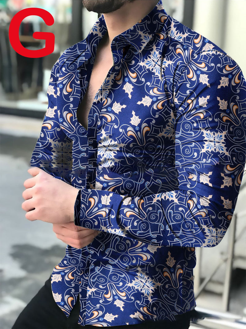 Men's Casual Long-sleeved Printed Shirt