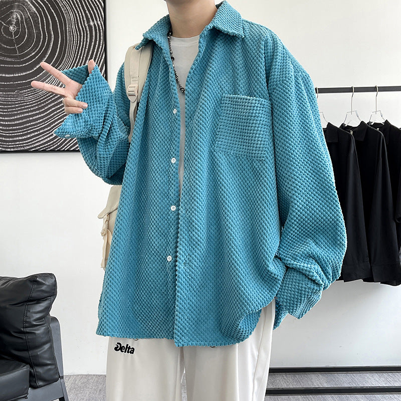 Lapel Cardigan Trendy Striped Long-sleeved Shirt