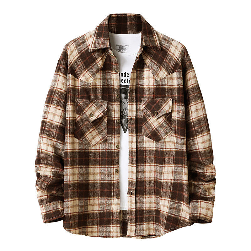 Men's New Style Hanging Shot American Flannel Plaid Shirt Jacket