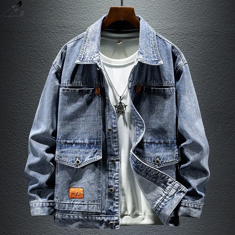 High-grade Black And Gray Denim Coat