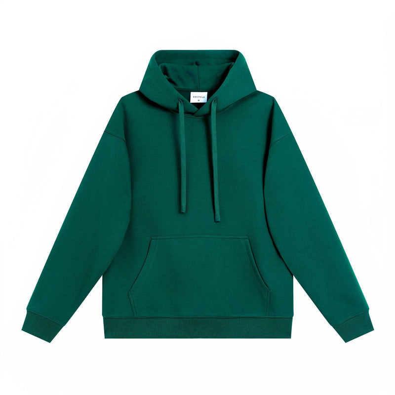Simple Cotton Composite Drop-shoulder Hooded Sweater