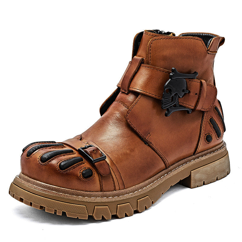 Men Punk Rock Tooling Machinery Car Boots Lace-up Big Head Leather Shoes