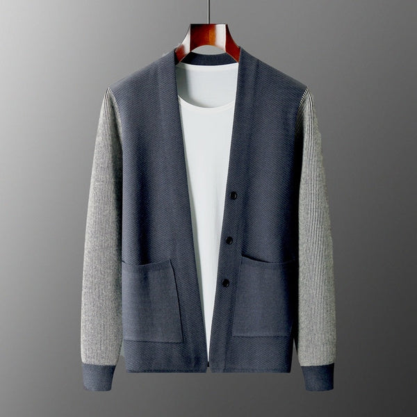 Wool Coat Men's Fall Plus Size Loose Casual Contrast Color Pocket Sweater