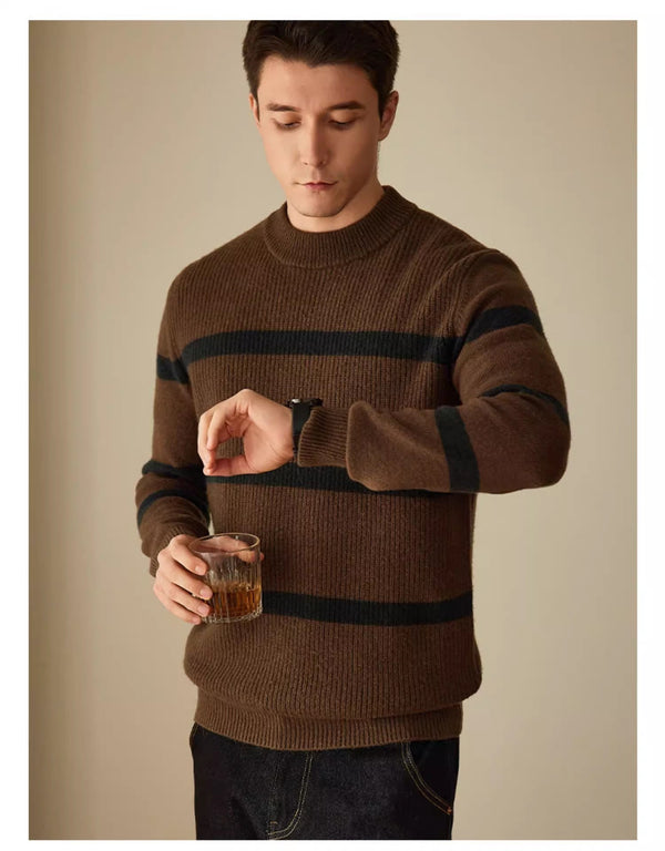 Men's Casual Striped Contrast Color Warm Sweater