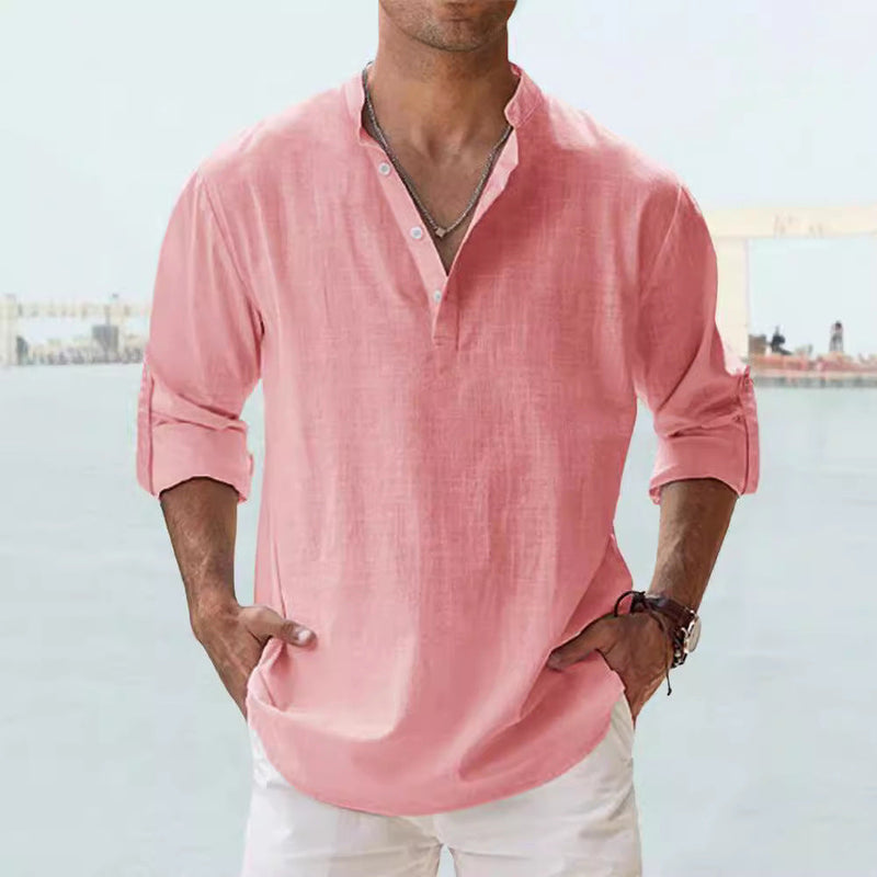 Men's Linen Stand-up Collar Long Sleeve shirt