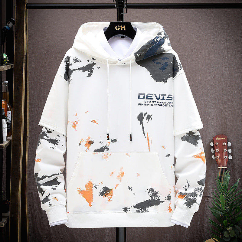 Printed Kangaroo Pocket Sports Hooded Sweater jumpSuit Men