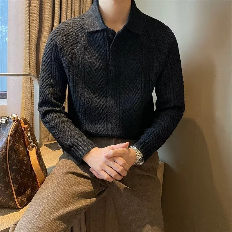 Winter Thermal Base Pullover Men's Casual Polo Collar Sweater