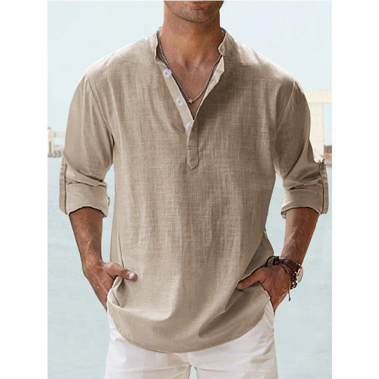 Men's Linen Stand-up Collar Long Sleeve shirt