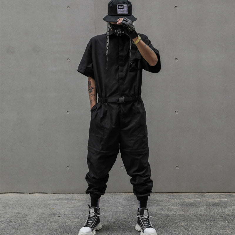 Japanese Retro Tooling One-piece JumpSuit Men Loose And Detachable