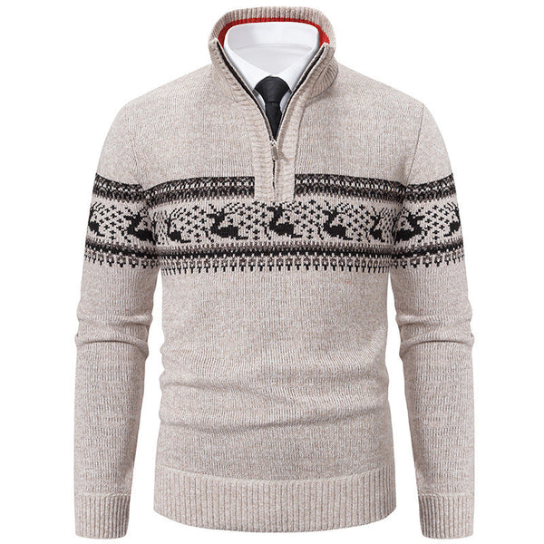 Plus Size Half-open Zipper Men's Autumn And Winter Loose Color Matching Knitwear sweater
