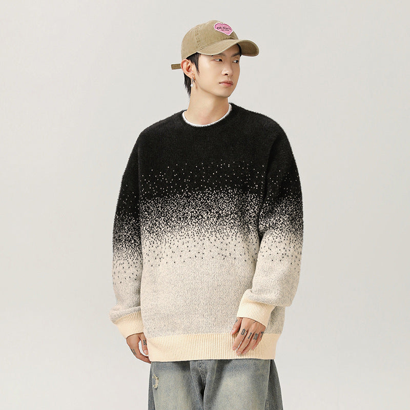 Mink Plush Gradient Design Sweater Thermal Head Cover Knitwear