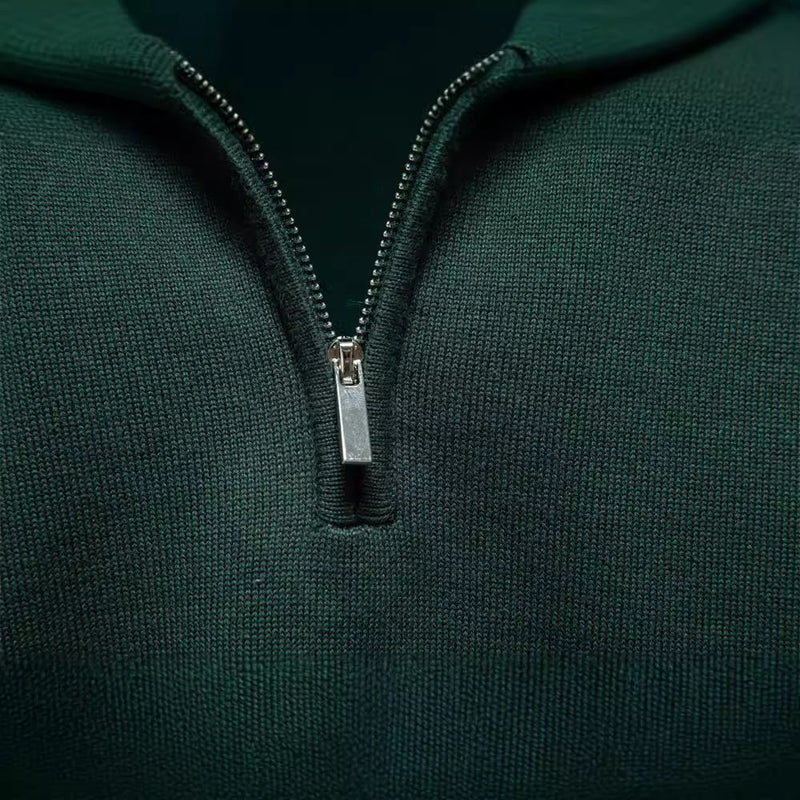 Men's Stand Collar Half Zip Solid Color Cotton Sweater