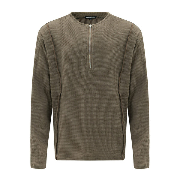 American Style Street Solid Color Stitching Edging Knitwear sweater